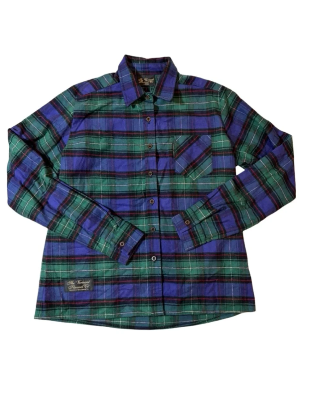 Vermont Flannel Co Plaid Flannel Shirt Blue Green Cotton Button Up Large USA - Picture 1 of 7